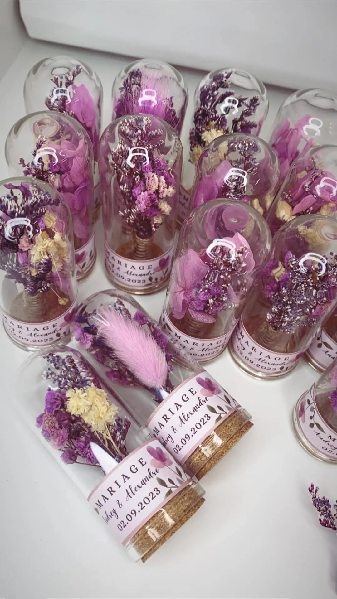 Cloches sous verre fleurs séchées Féetonchoix